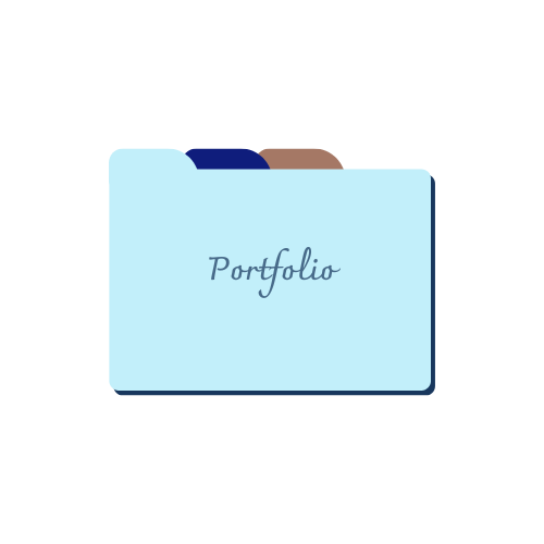 light blue file with "portfolio" written on it